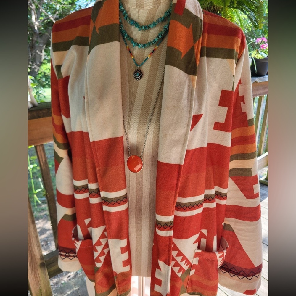 Woman’s Southwest Western Aztec Soft Cozy Long Duster Cardigan/ Robe Plus 2X NEW - Picture 2 of 10
